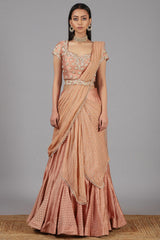 Embroidered Peach Lehenga Set