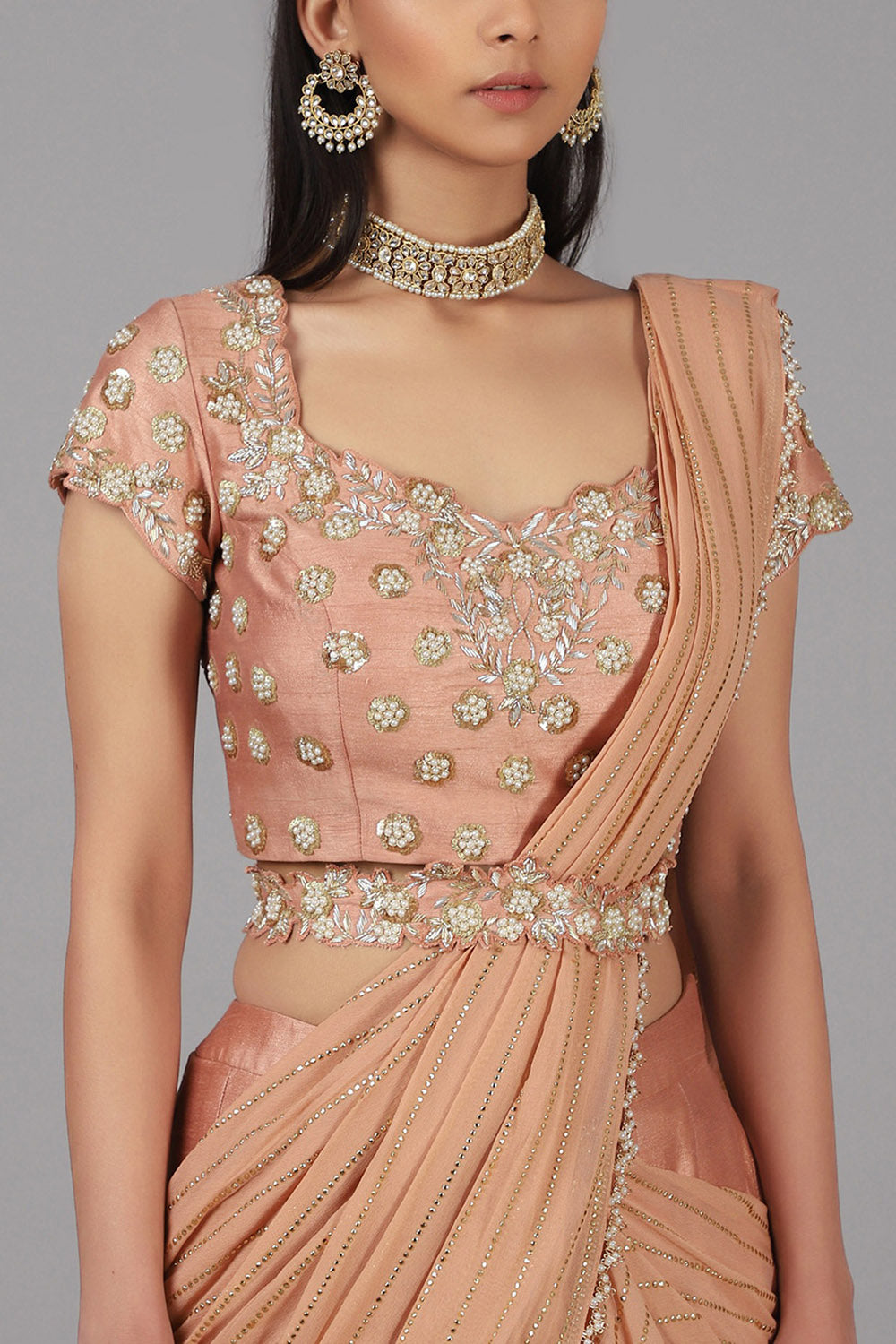 Embroidered Peach Lehenga Set