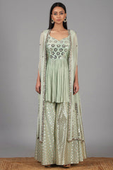 Embroidered Muted Green Sharara Set