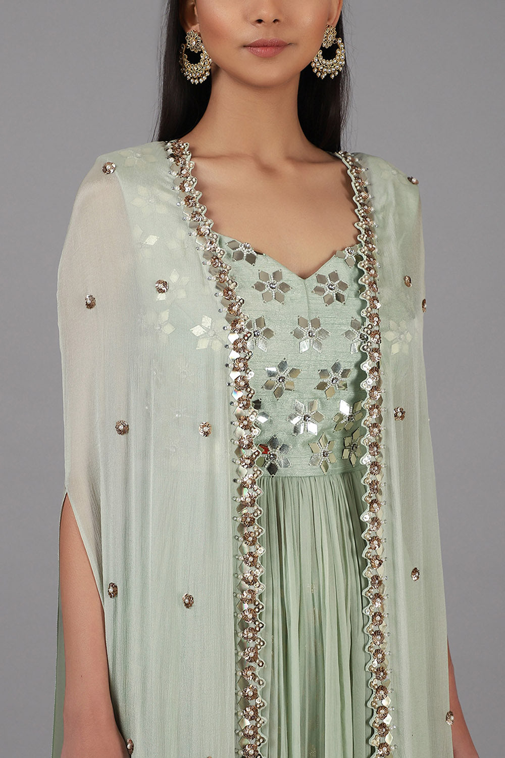 Embroidered Muted Green Sharara Set