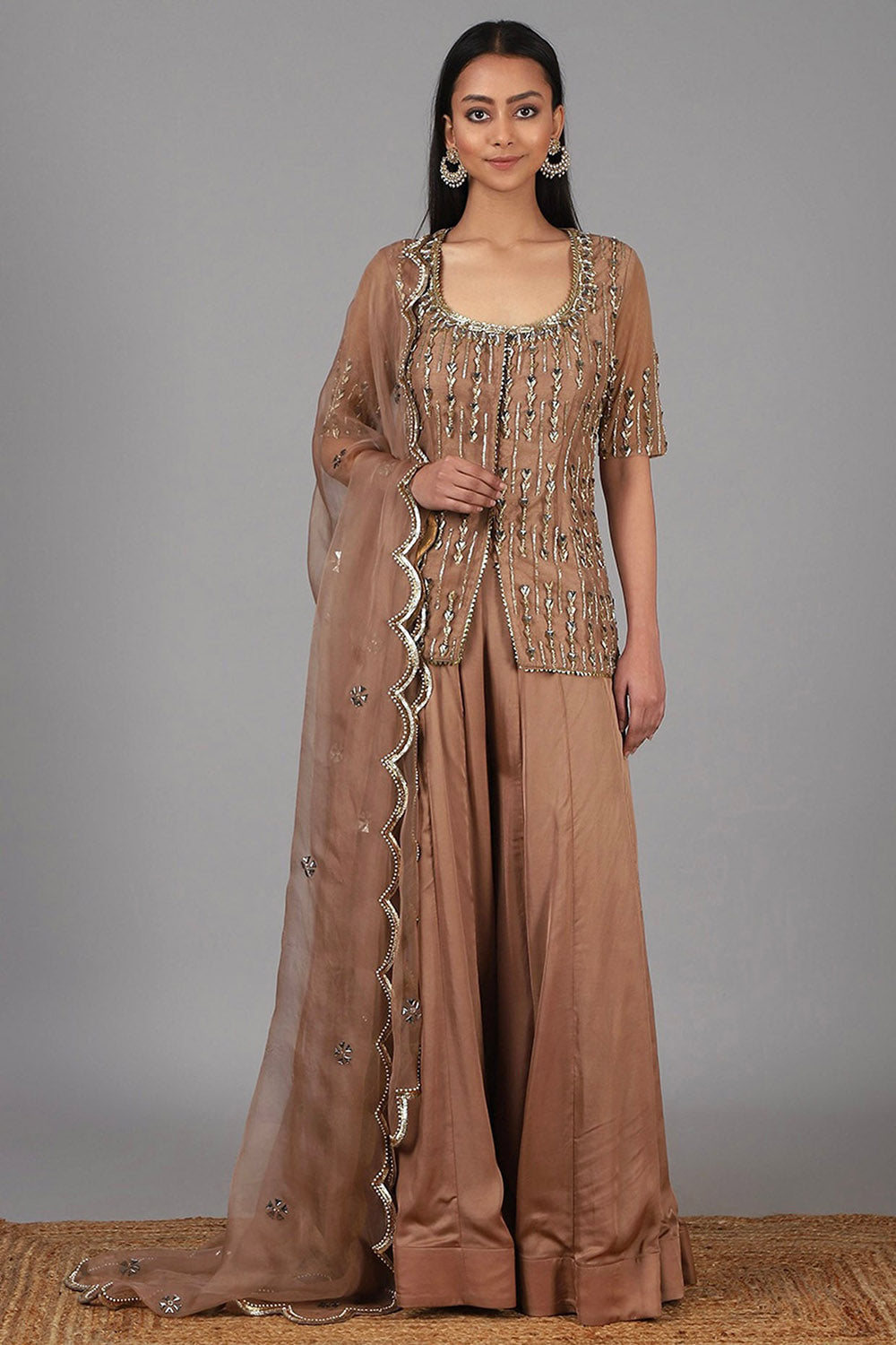 Embroidered Deep Nude Sharara Set