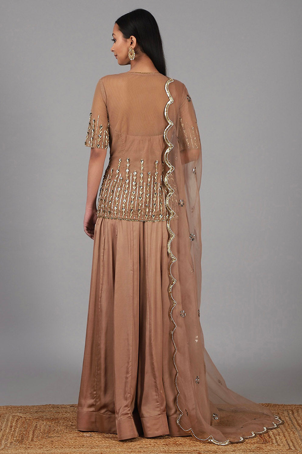 Embroidered Deep Nude Sharara Set