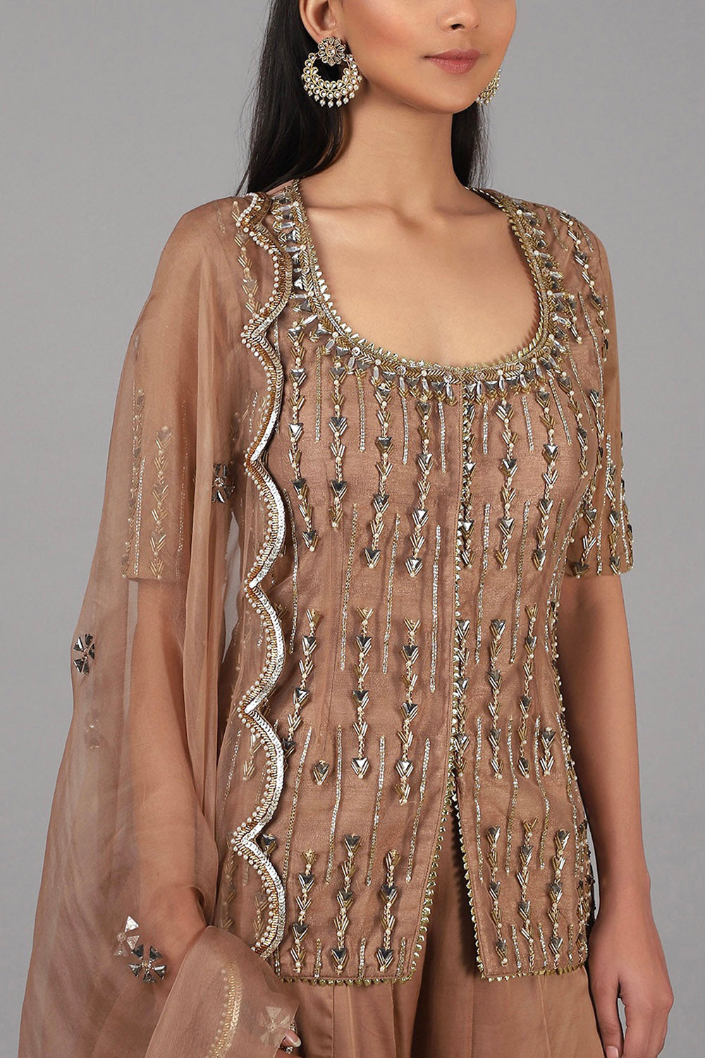 Embroidered Deep Nude Sharara Set