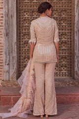 Georgette Champagne Embroidered Sharara Set