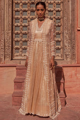 Silk Champagne Hand Embroidered Anarkali With Cape