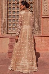 Silk Champagne Hand Embroidered Anarkali With Cape