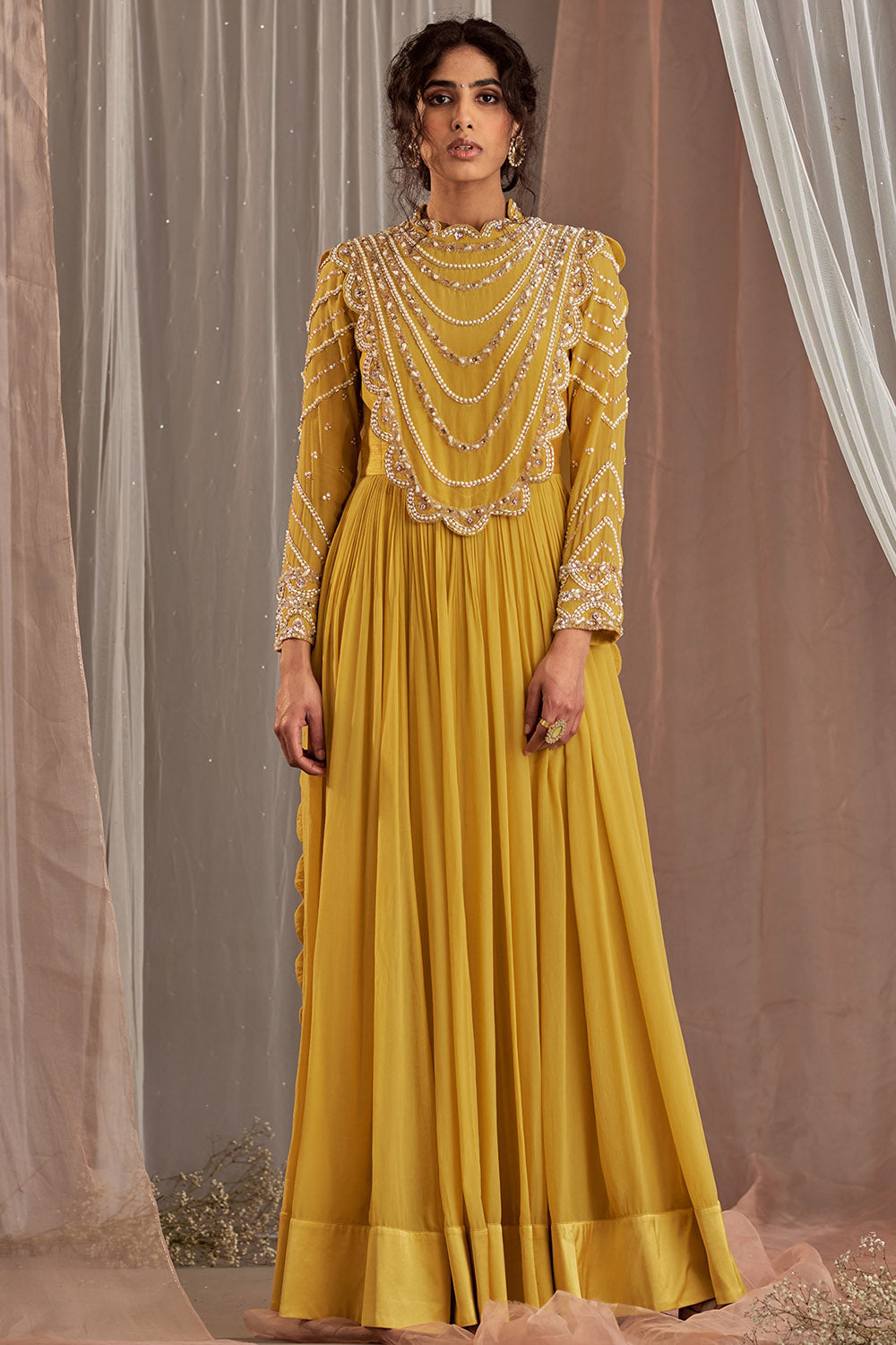 Hand Embroidered Yellow Anarkali