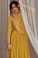 Hand Embroidered Yellow Anarkali