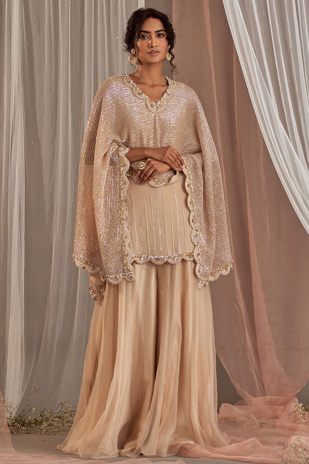 Organza Champagne Sharara Set