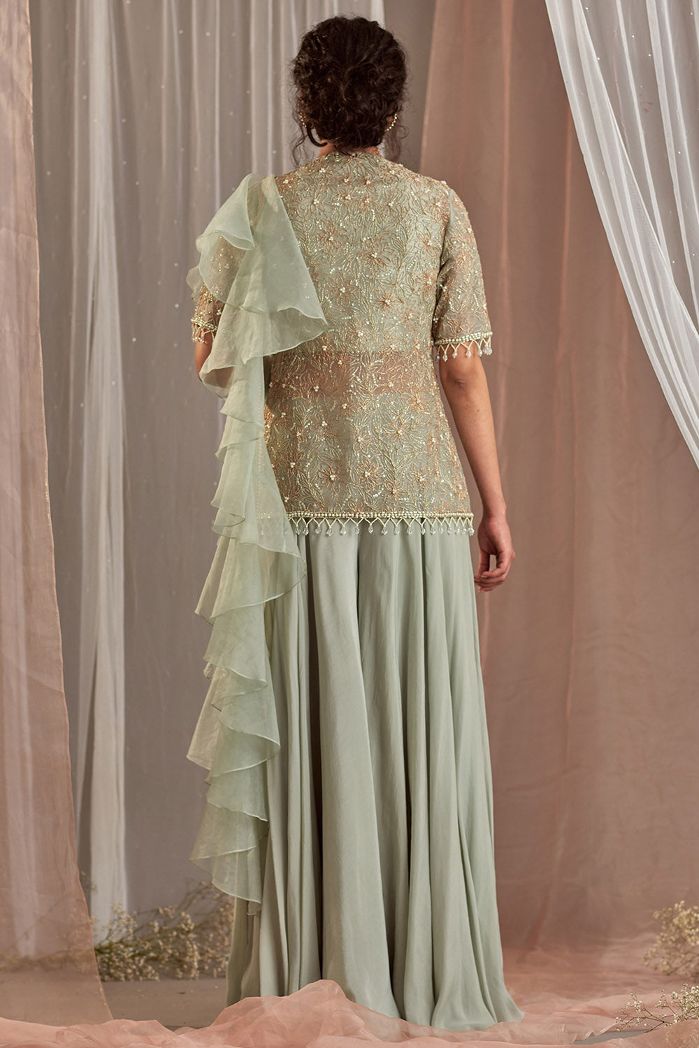 Organza Dull Green Sharara Set