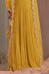 Crinckle Georgette Yellow Lehenga Set