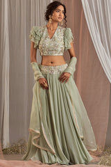 Hand Embroidered Dull Green Lehenga Set