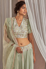 Hand Embroidered Dull Green Lehenga Set