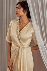 Hand Embroidered Ivory Tie-Up Dress