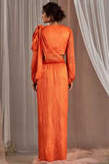 Crinkle Silk Orange Draped Skirt Set