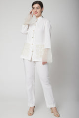 Embroidered White Blazer Set