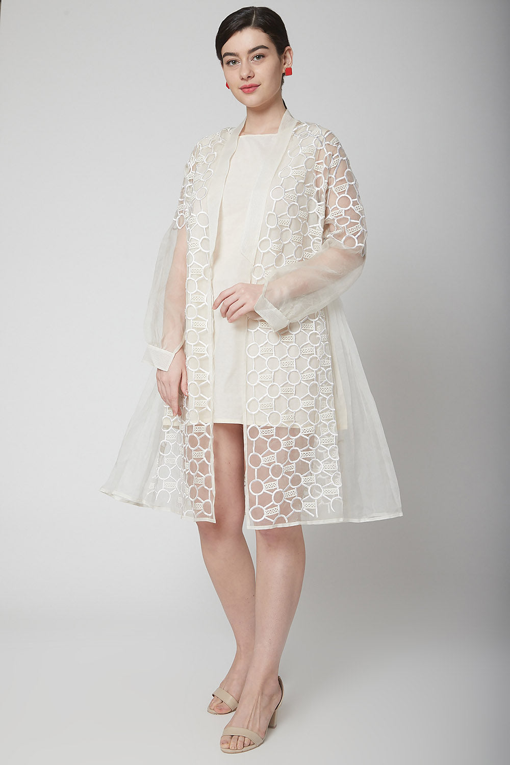 Thread Embroidered White Cape Jacket