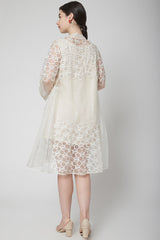 Thread Embroidered White Cape Jacket