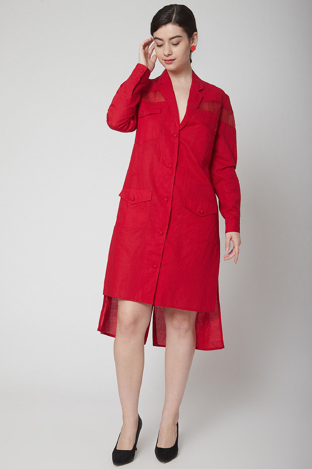 Blazer Red Dress With Organza Detailing