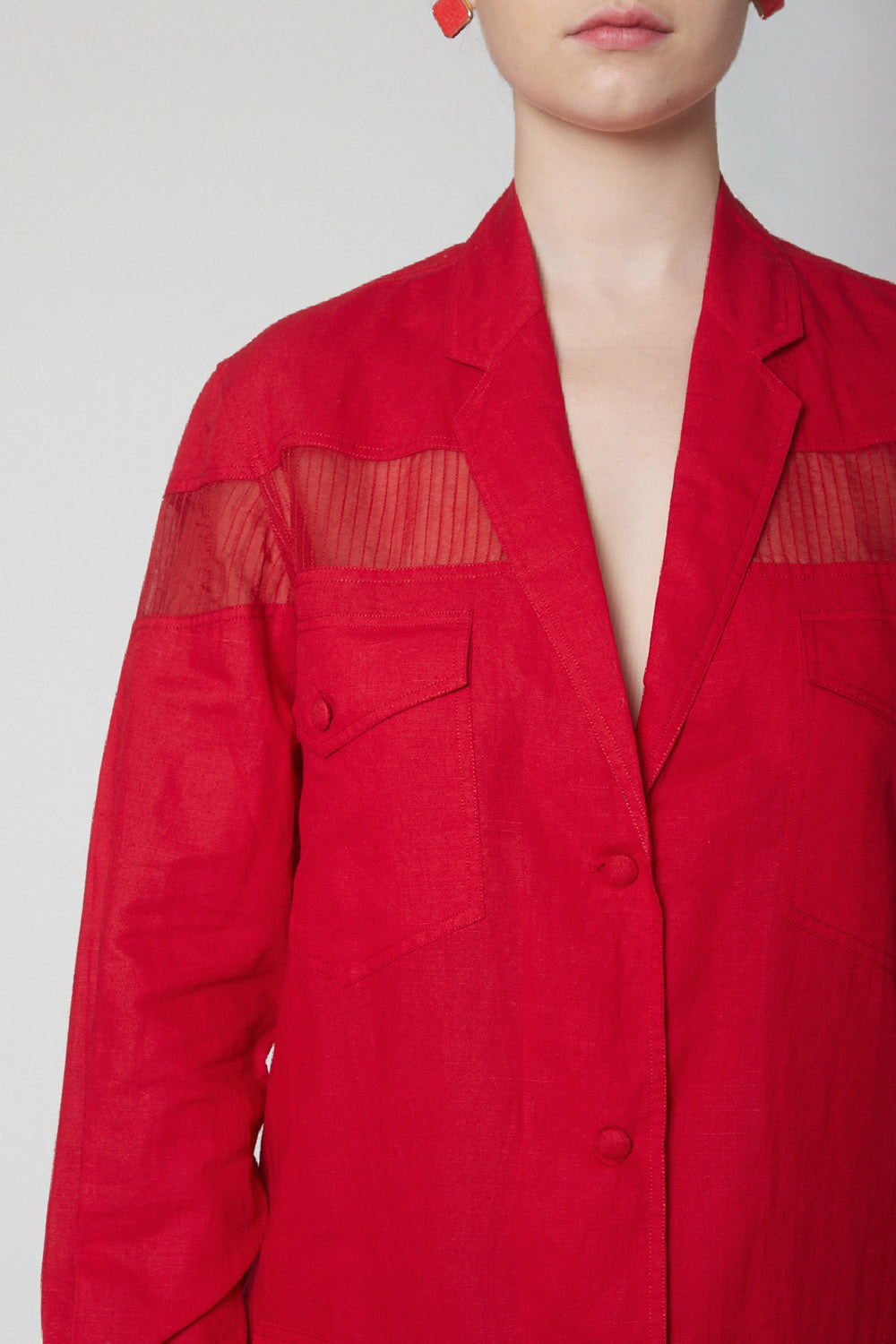 Blazer Red Dress With Organza Detailing