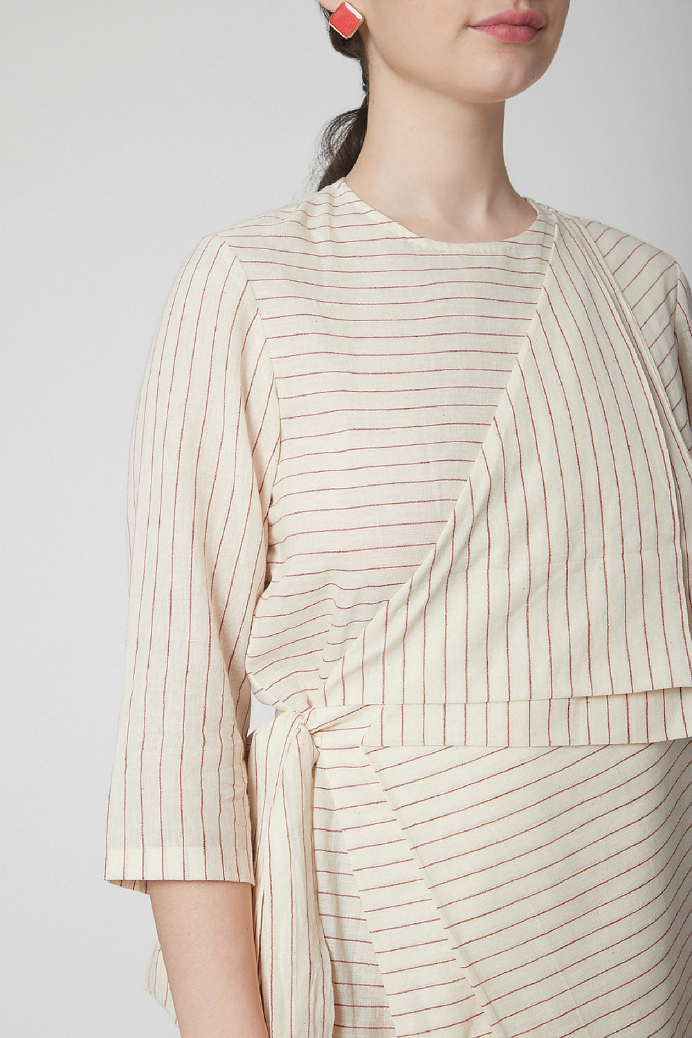 Draped Beige Dress With Stripes