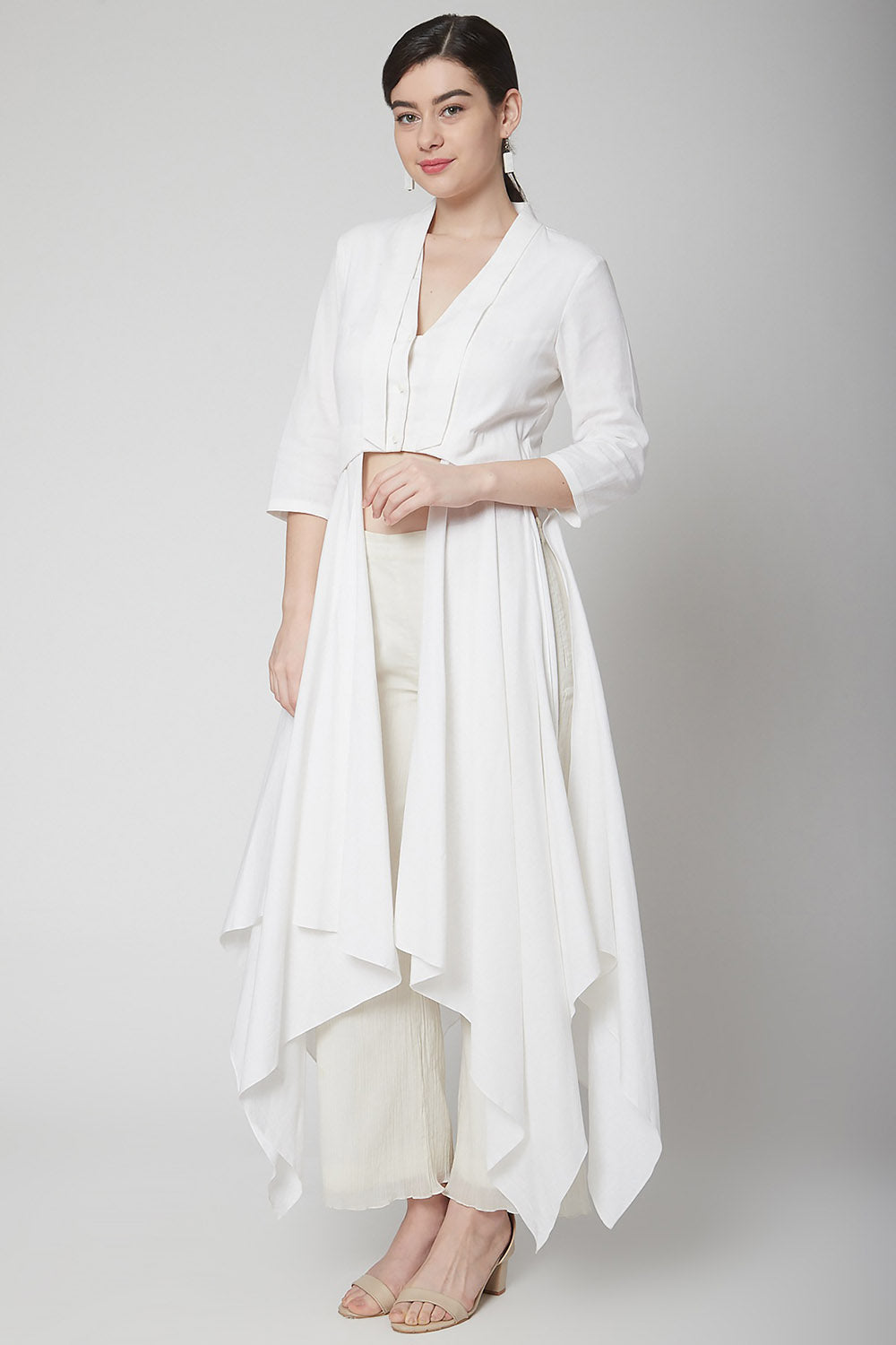 Draped White Kurta With Pants