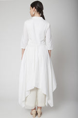 Draped White Kurta With Pants