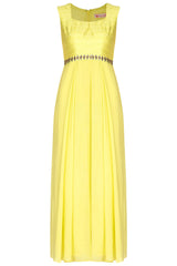 Embroidered Yellow Jumpsuit With Attached Drape