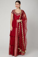 Embroidered Red Floral Lehenga Set