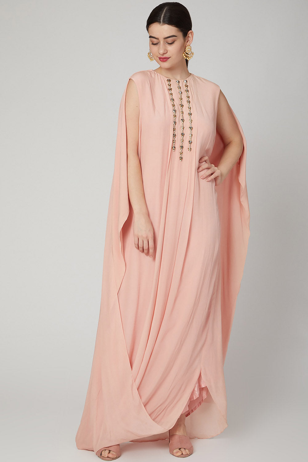 Embroidered Blush Pink Kaftan Dress