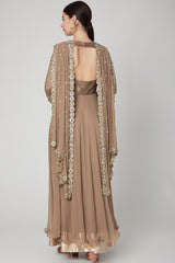 Embroidered Nude Draped Anarkali