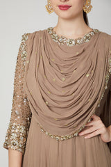 Embroidered Nude Draped Anarkali