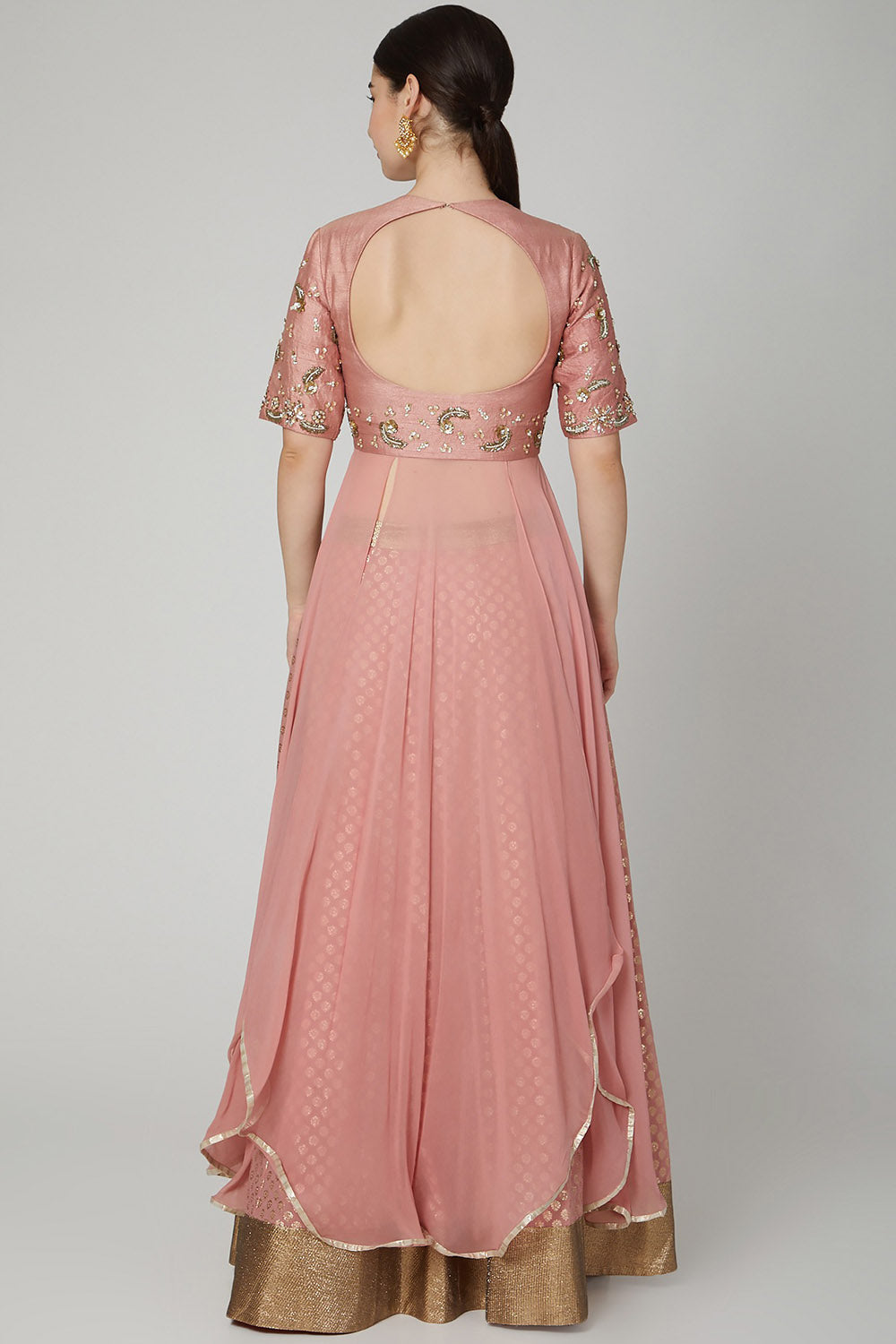 Embroidered Blush Pink Draped Lehenga Set