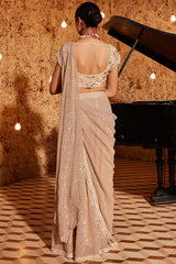 Organza & Sequins Champagne Saree Set