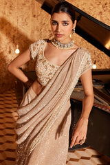 Organza & Sequins Champagne Saree Set