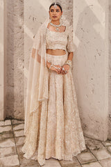 Satin & Organza Champagne Embroidered Lehenga Set