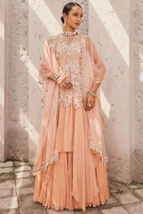 Organza & Georgette Salmon Pink Embroidered Anarkali Set