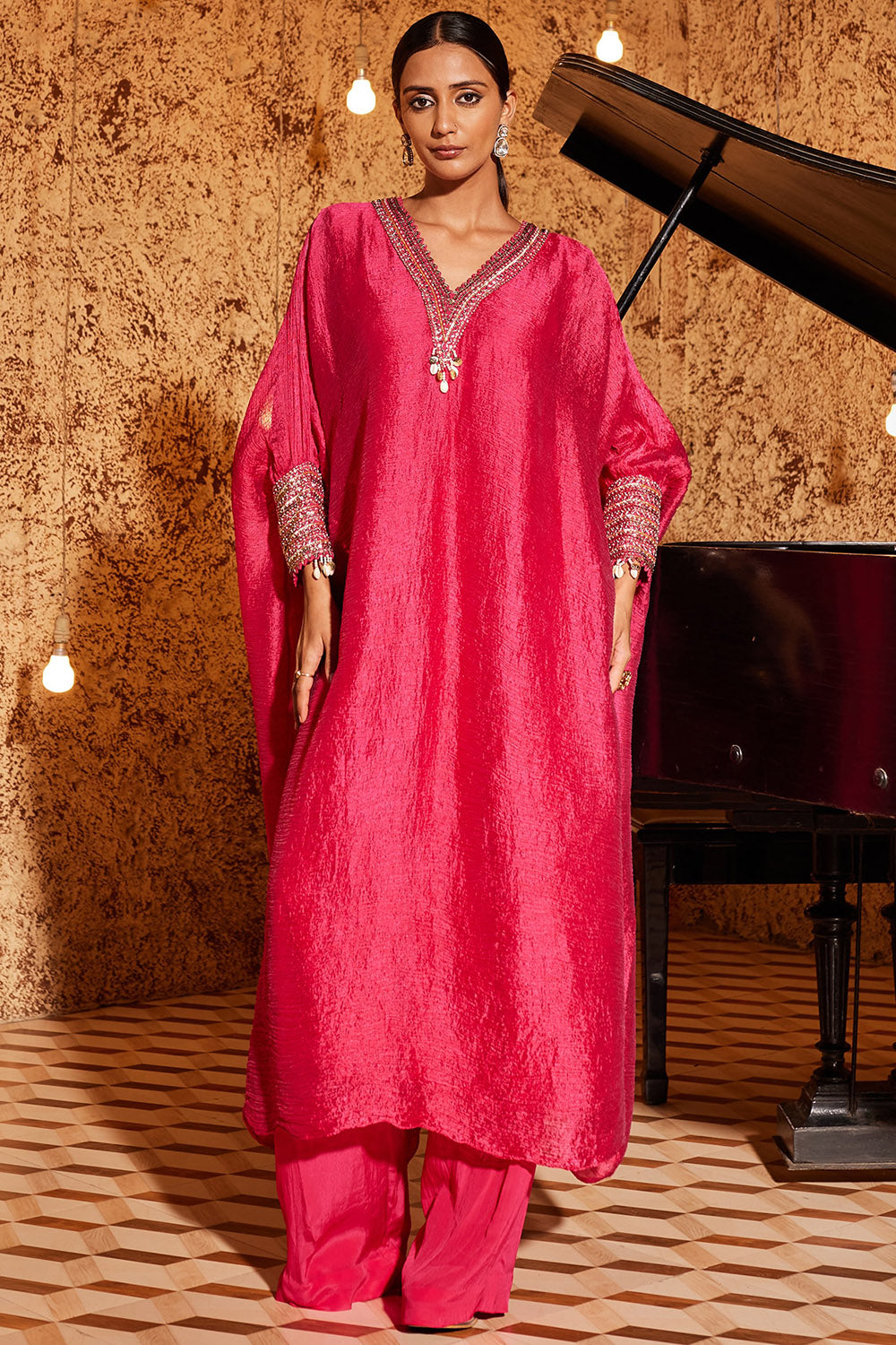 Crinke & Crepe Hot Pink Kaftan Set