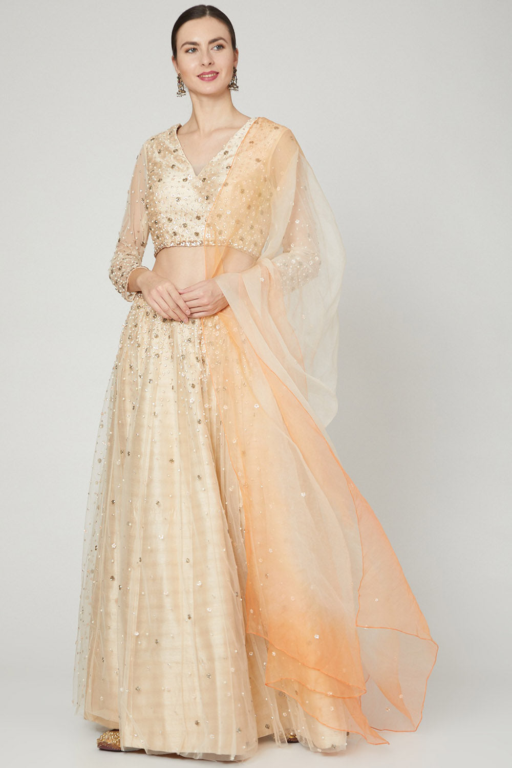 Embroidered Beige Lehenga Set