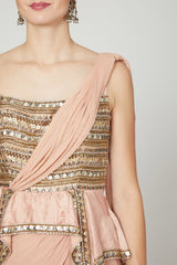 Embellished Salmon Pink Saree Gown