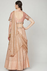 Embroidered Salmon Pink Draped Lehenga Set