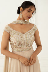 Hand Embroidered Champagne Anarkali Set