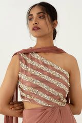 Hand Embroidered Cedar One Shoulder Gown