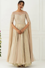 Hand Embroidered Beige Handcrafted Gown