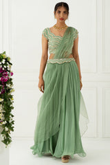 Crinkled Green Sharara Set