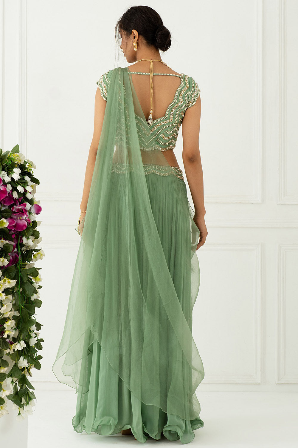 Crinkled Green Sharara Set