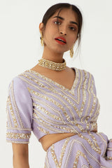 Hand Embroidered Lilac Sharara Set