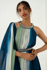 Ombre Cobalt Blue Draped Kurta Dress