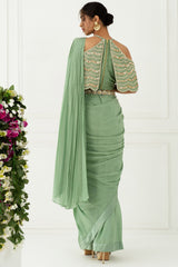 Draped Olive Green Saree Set