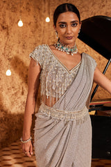 Lycra Silver Draped Saree Set